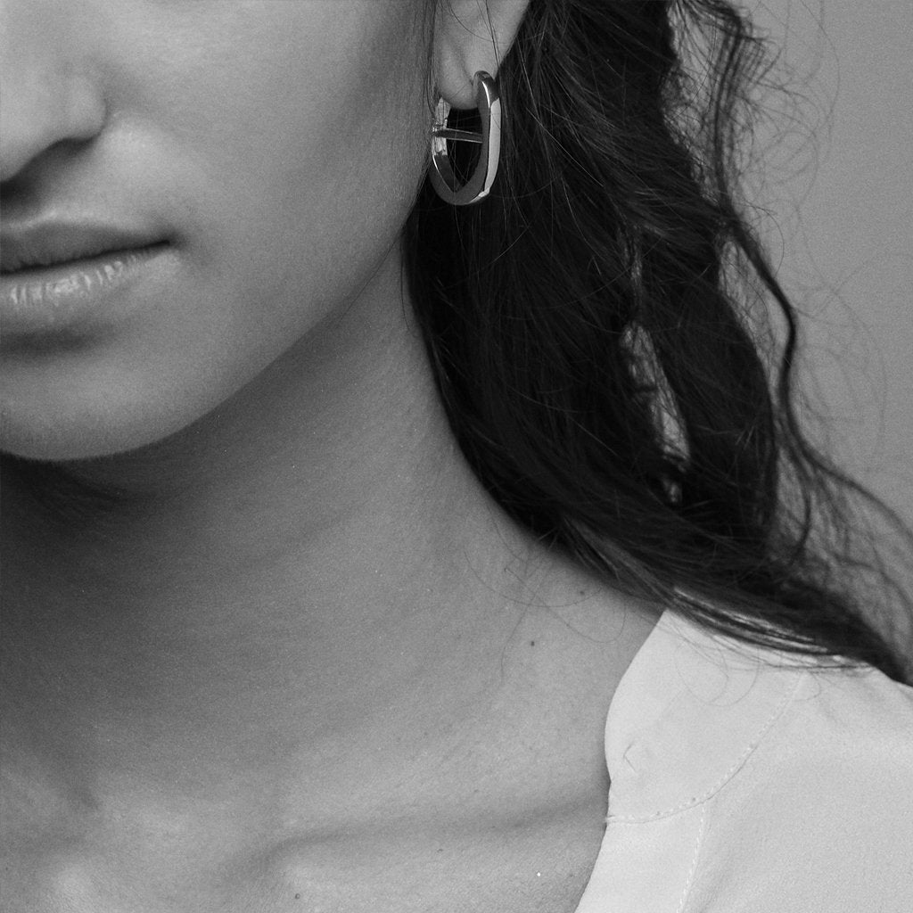 Chain Hoop Earrings Silver