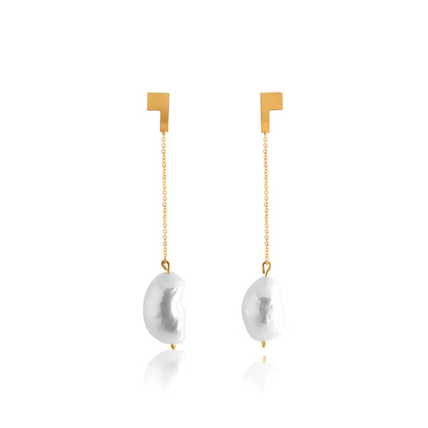 Unfinishing Line Gold And Pearl Curve Line Extension Earrings