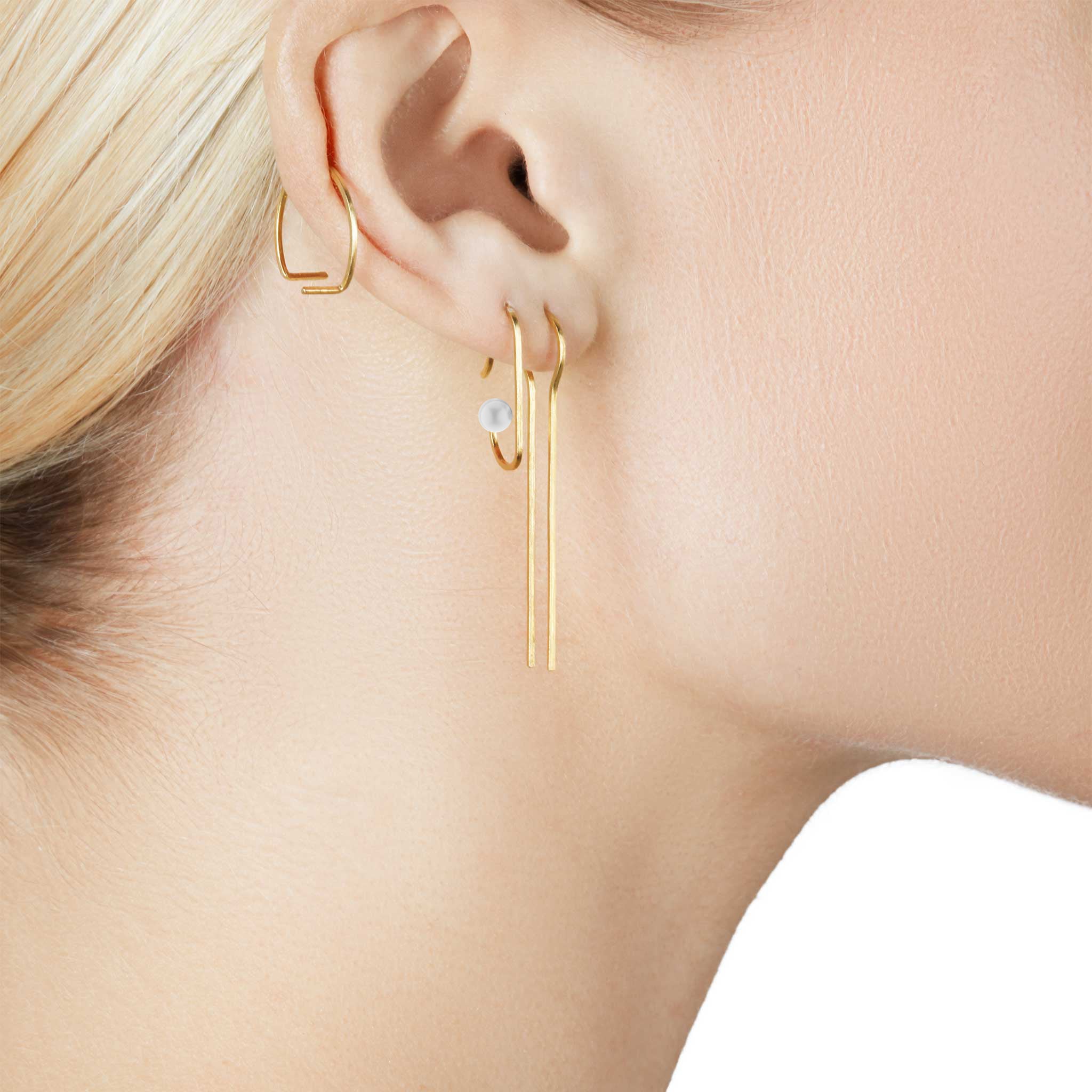 Making Marks Minimal Gold and Pearl Hanging Earrings