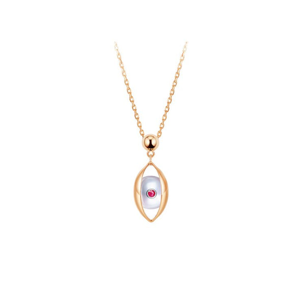 The Eye Necklace with Akoya Pearl and Ruby
