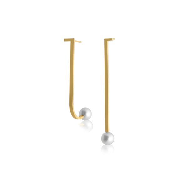 Unfinishing Line Pearl And Gold Extended Line Earrings