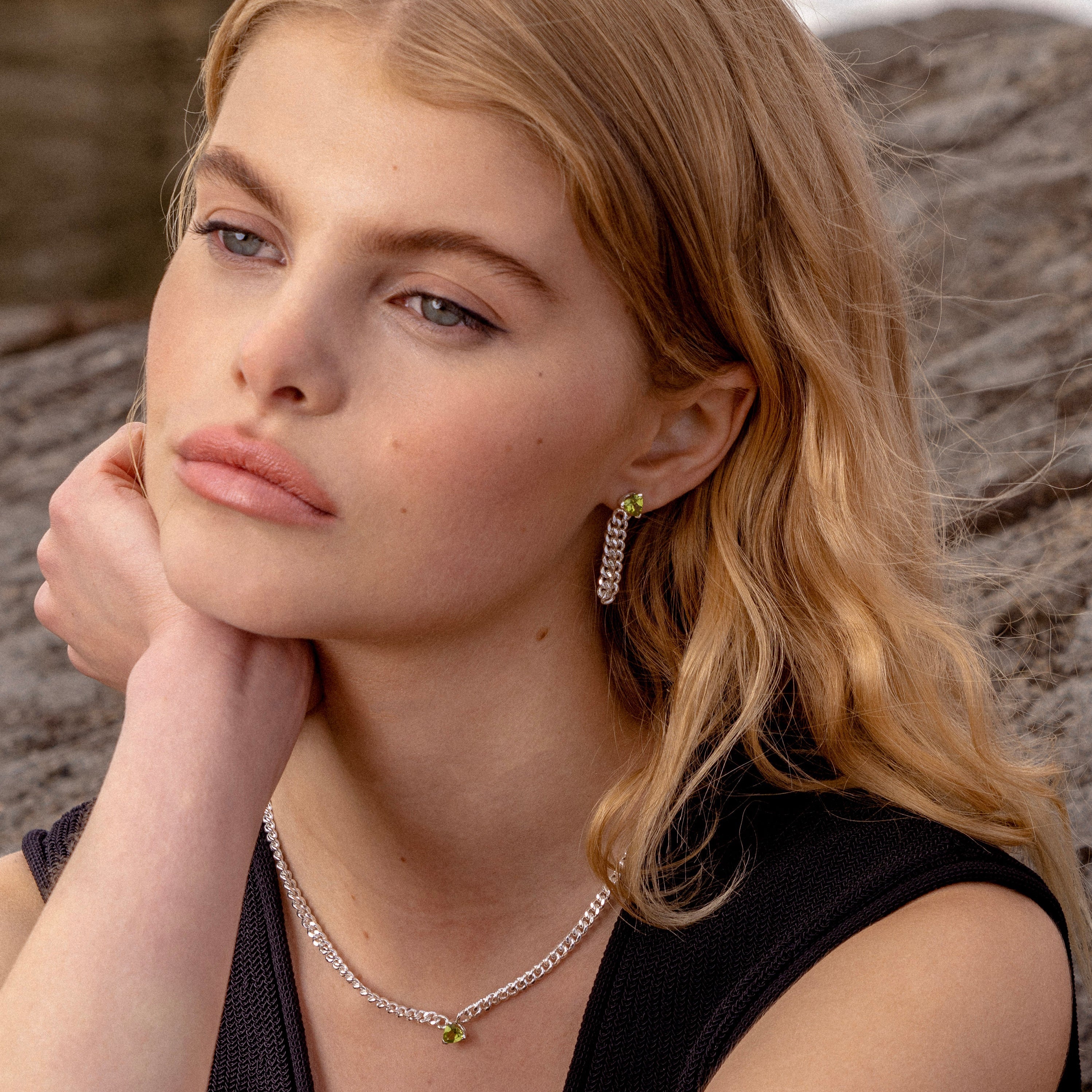 Verdant Curb Peridot Trillion Chain Necklace
