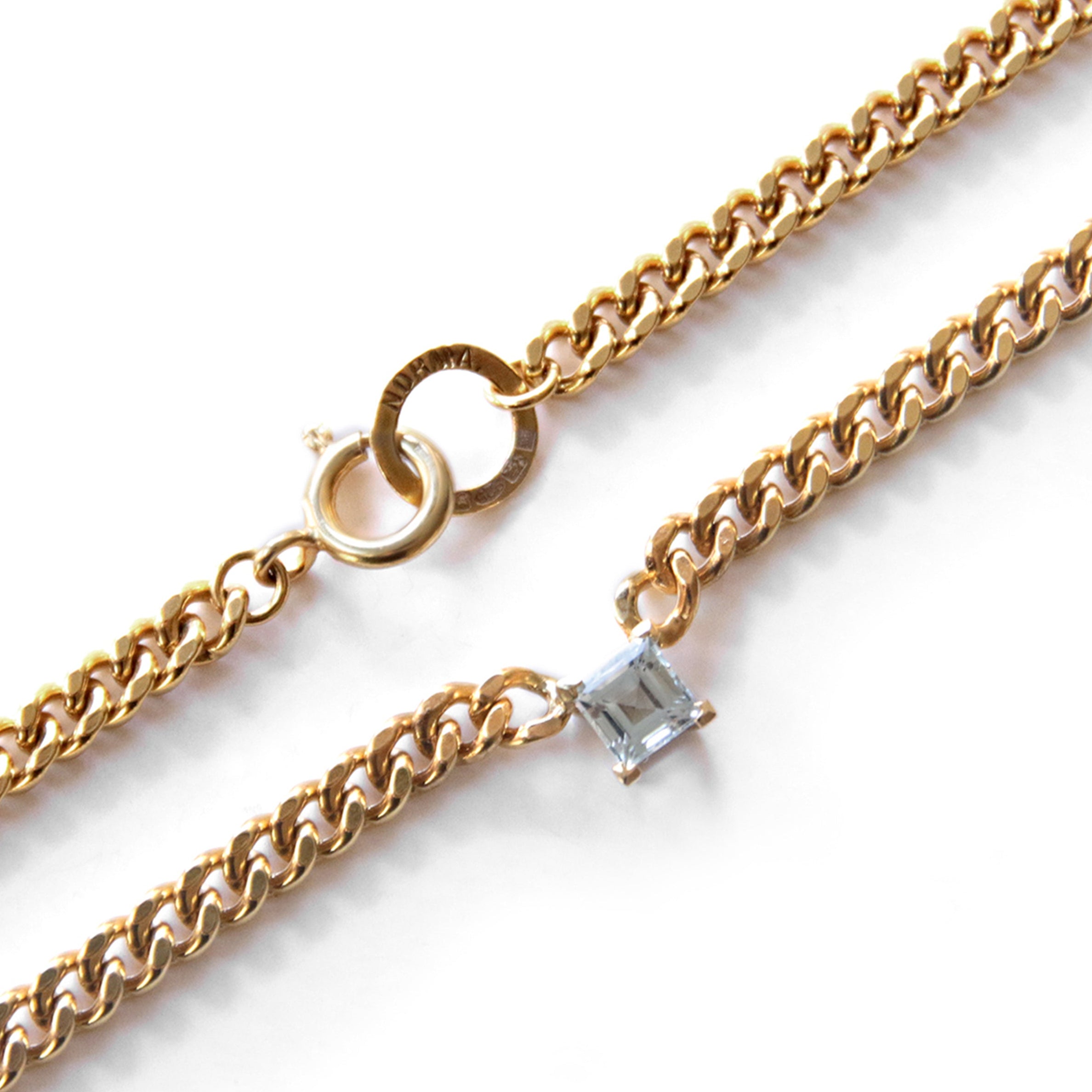 Marine Curb Aquamarine Square Chain Necklace