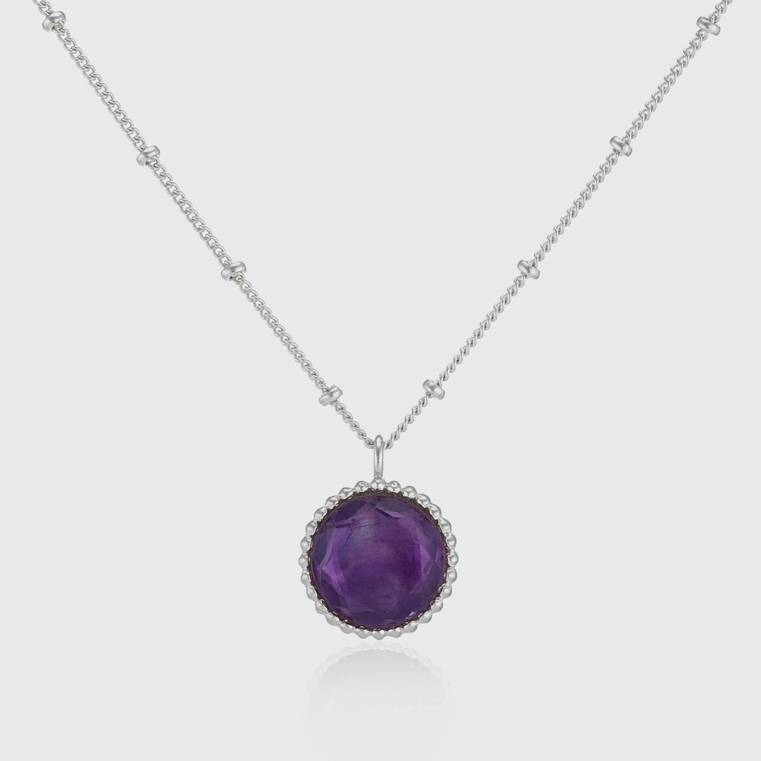 Barcelona Silver February Amethyst Birthstone Necklace-Auree Jewellery