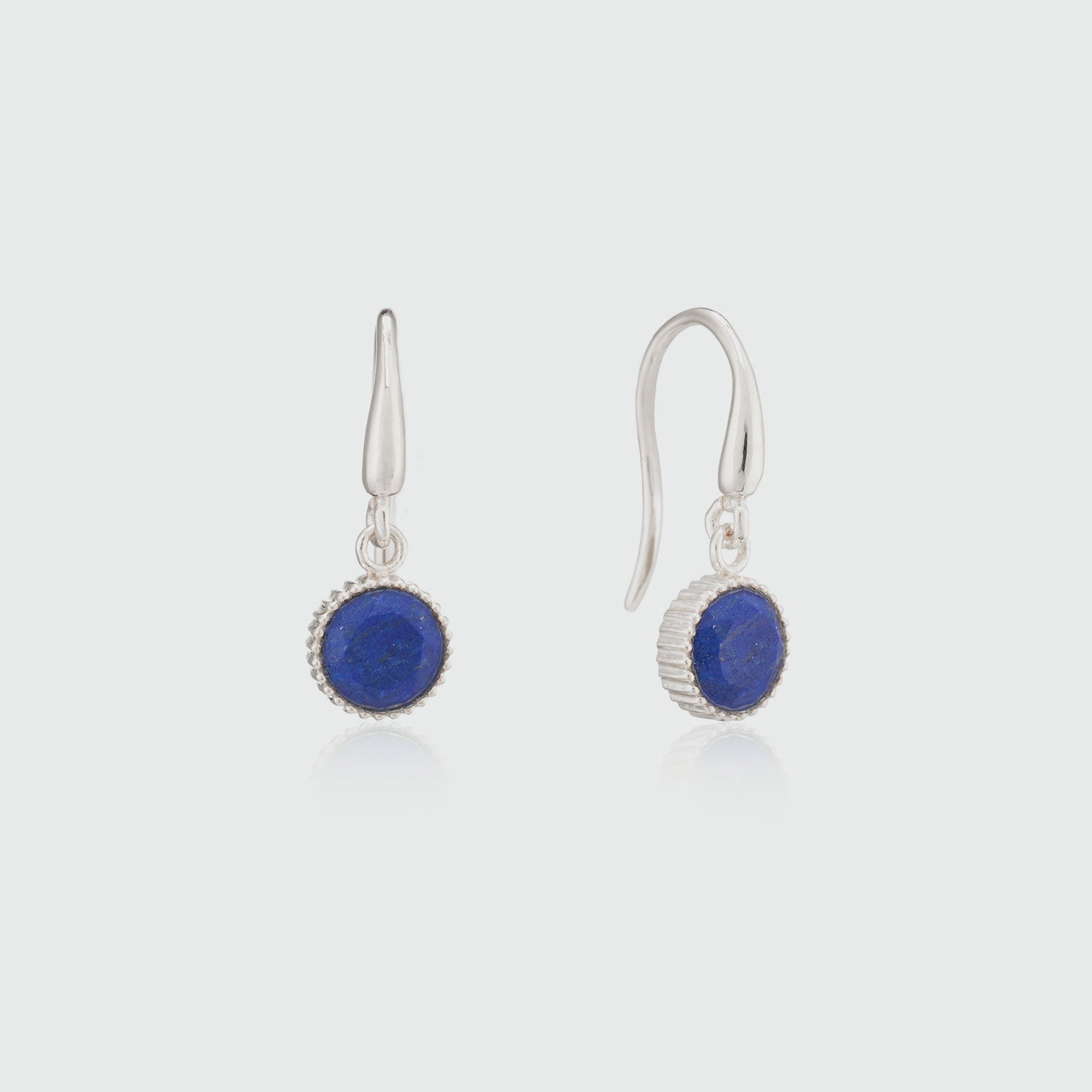 Barcelona Silver September Lapis Lazuli Birthstone Hook Earrings-Auree Jewellery