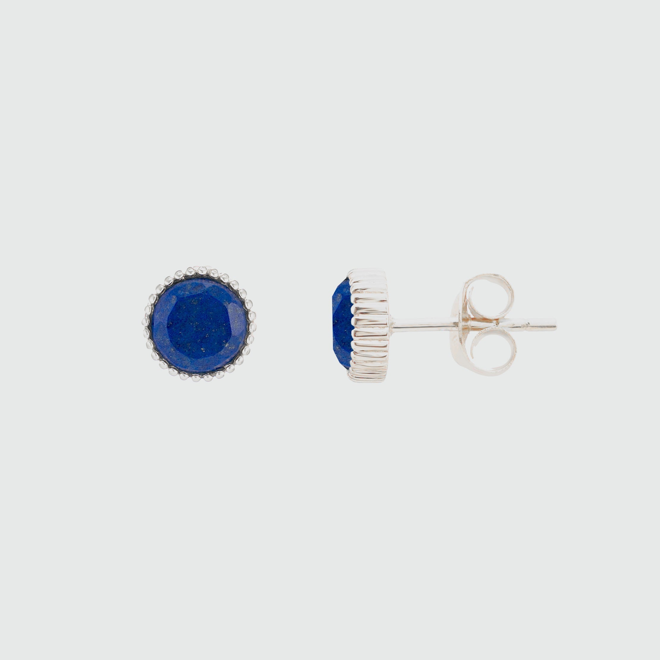 Barcelona Silver September Lapis Lazuli Birthstone Stud Earrings-Auree Jewellery