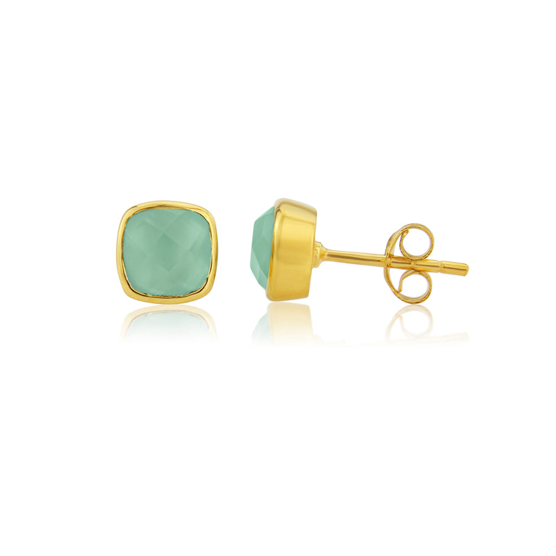 Brooklyn Aqua Chalcedony & Gold Vermeil Stud Earrings