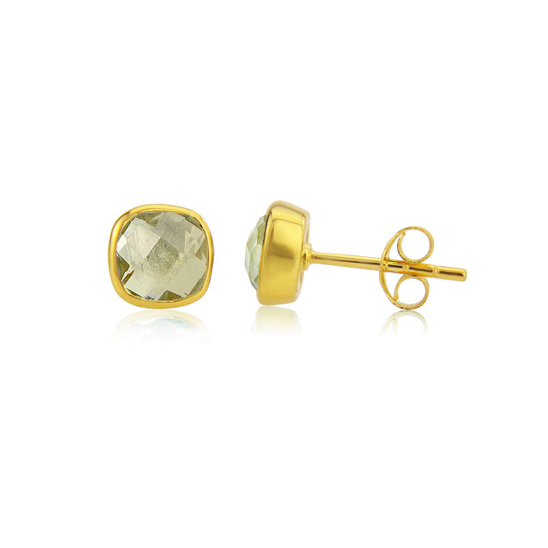 Brooklyn Green Amethyst & Gold Vermeil Cushion Stud Earrings