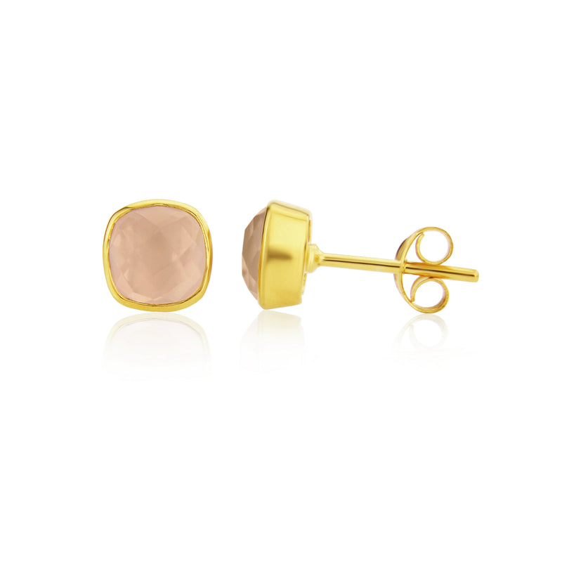 Brooklyn Gold & Rose Quartz Cushion Stud Earrings