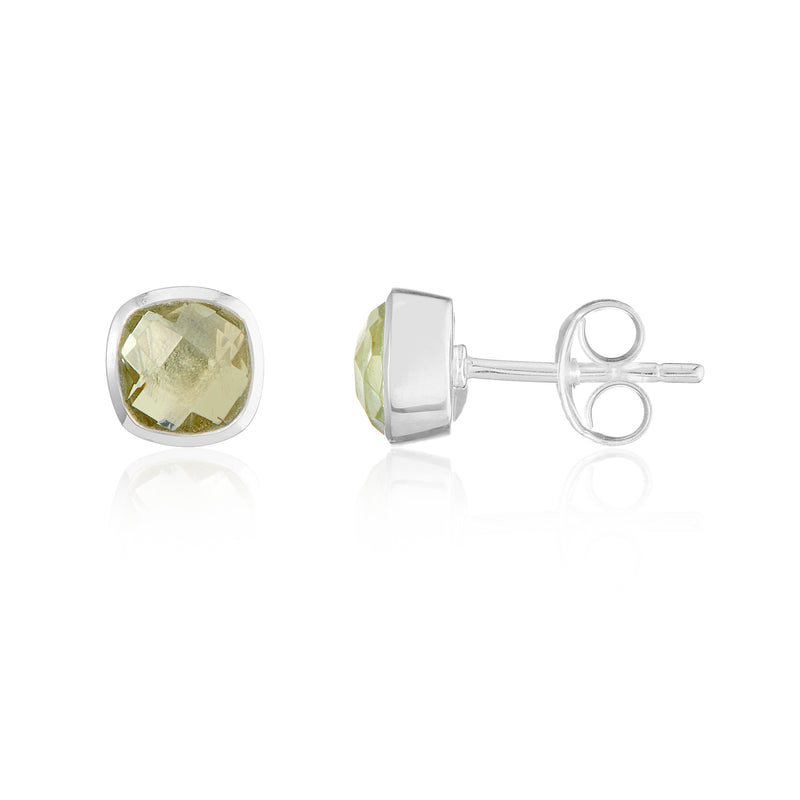 Brooklyn Green Amethyst & Sterling Silver Cushion Stud Earrings