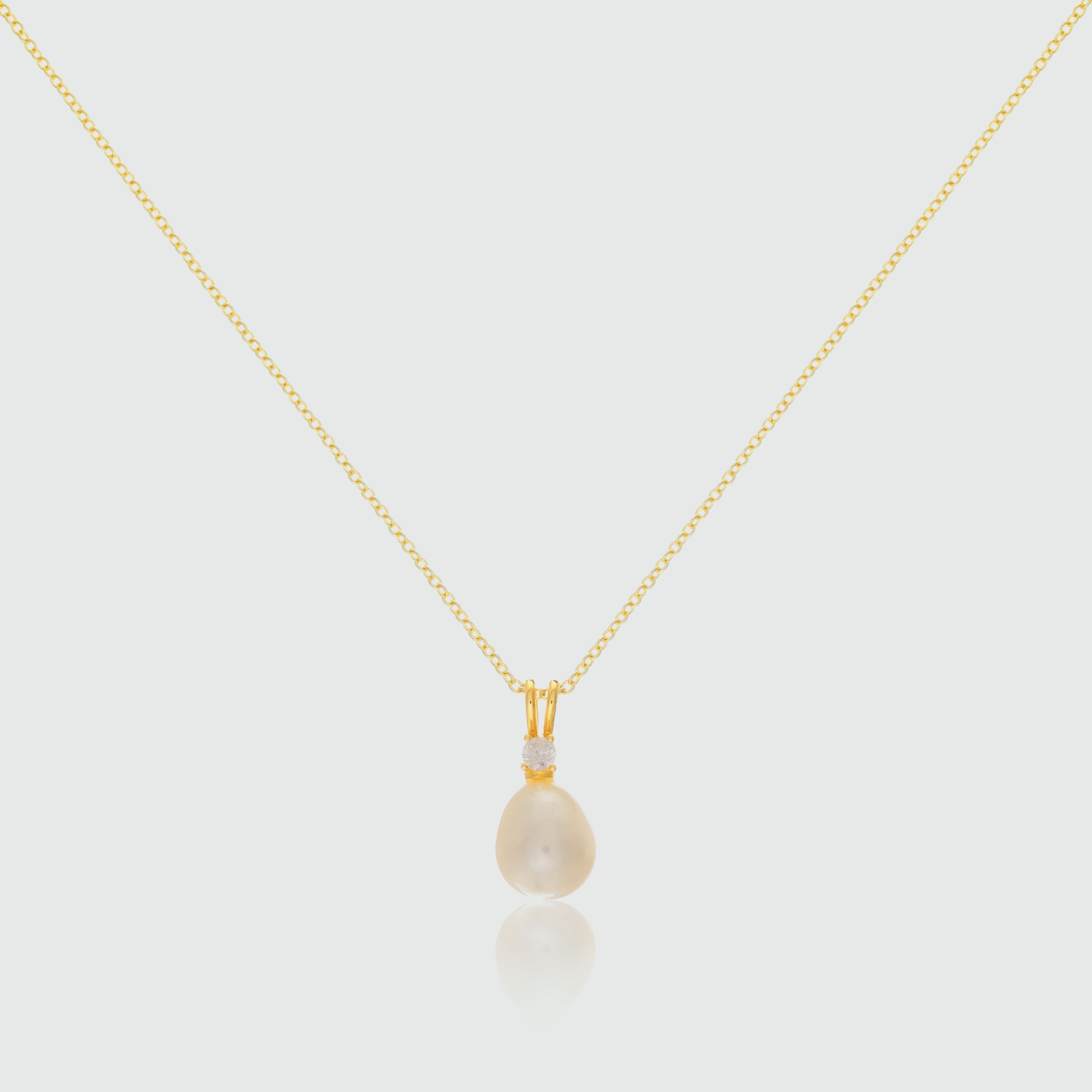 Drayton White Pearl & Cubic Zirconia Yellow Gold Vermeil Oval Pendant-Auree Jewellery