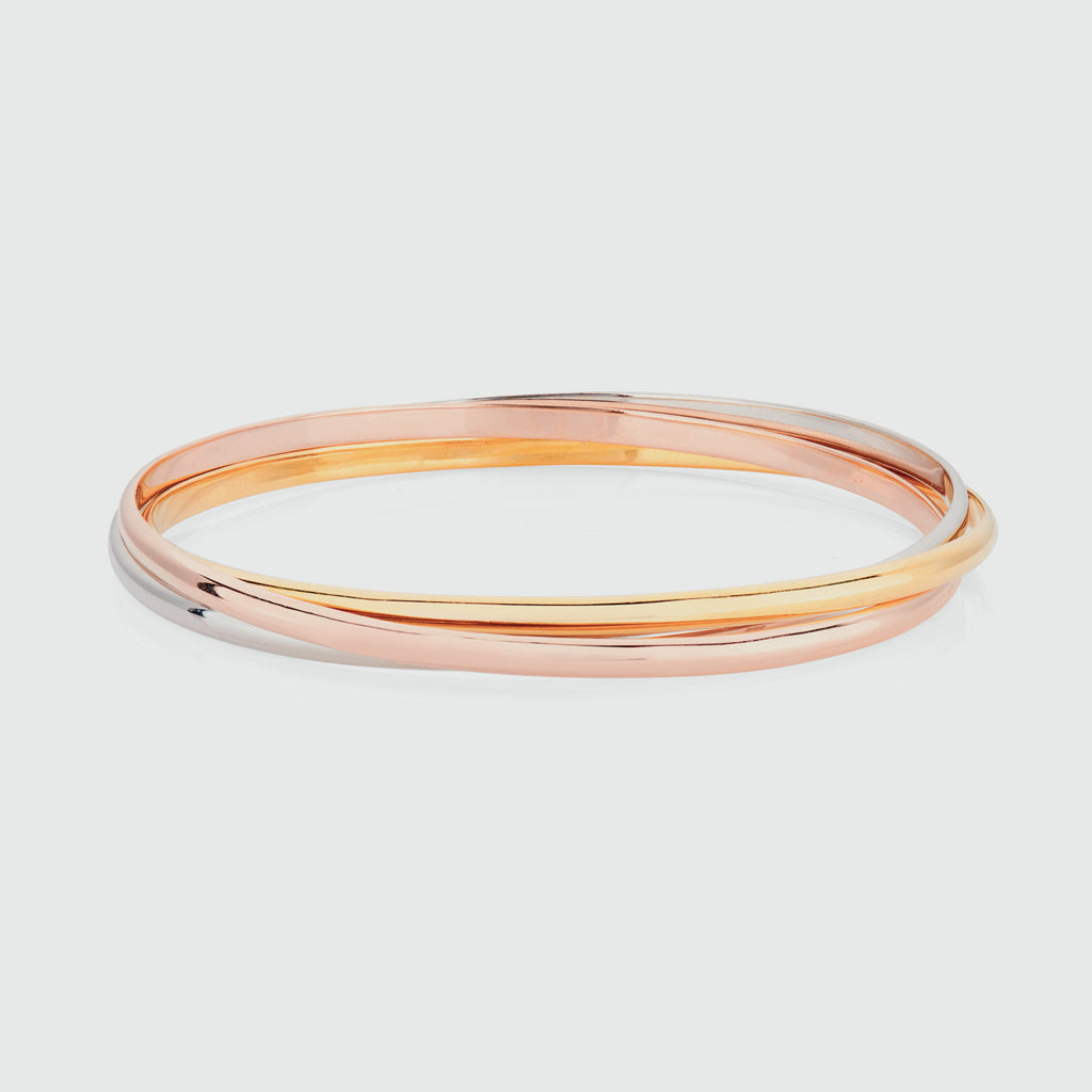 Knightsbridge Three Colour Gold Vermeil Russian Wedding Bangle-Auree Jewellery