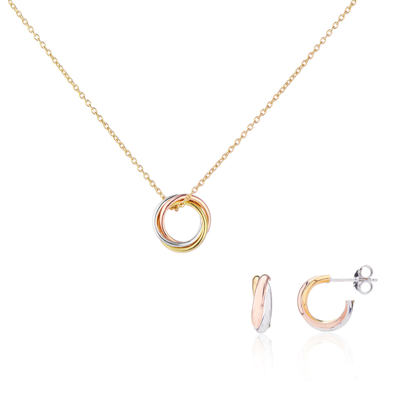 Knightsbridge Three Colour Gold Vermeil Triple Jewellery Set