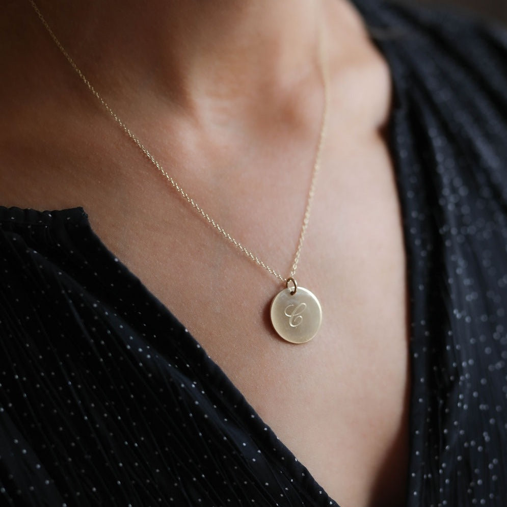 Pre-Engraved  'B' Pembroke Gold Disc Pendant (no chain)-Auree Jewellery