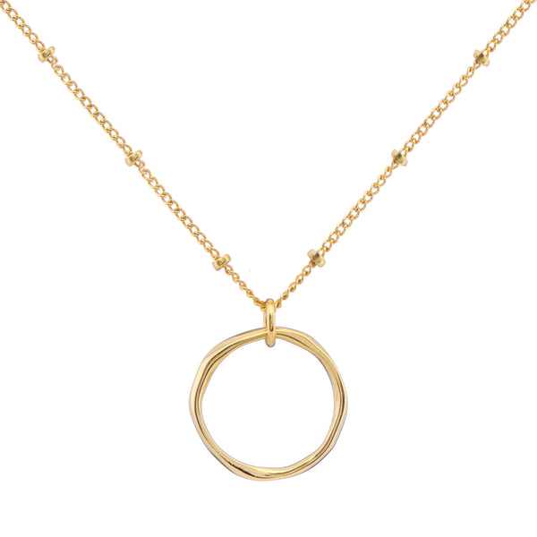 Ronda Round Yellow Gold Vermeil Pendant with Beaded Chain