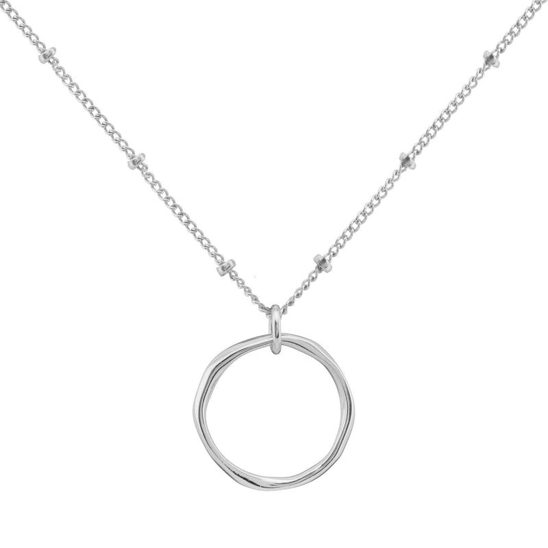Ronda Round Sterling Silver Pendant with Beaded Chain