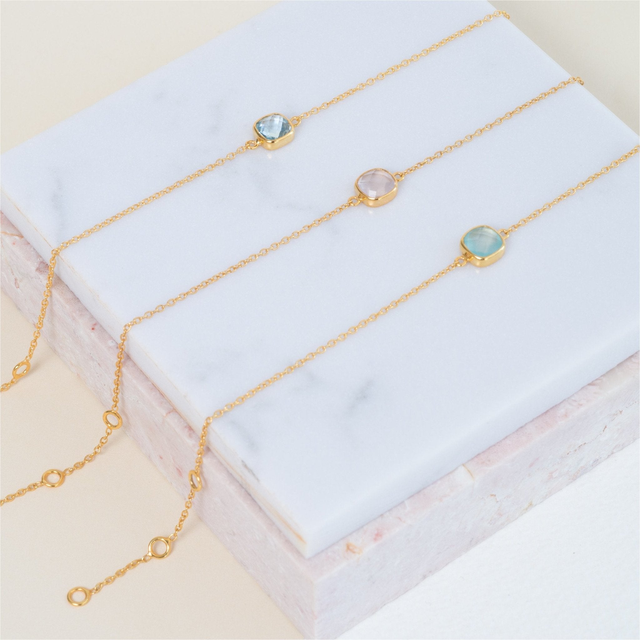 Brooklyn Aqua Chalcedony & Gold Vermeil Bracelet-Auree Jewellery