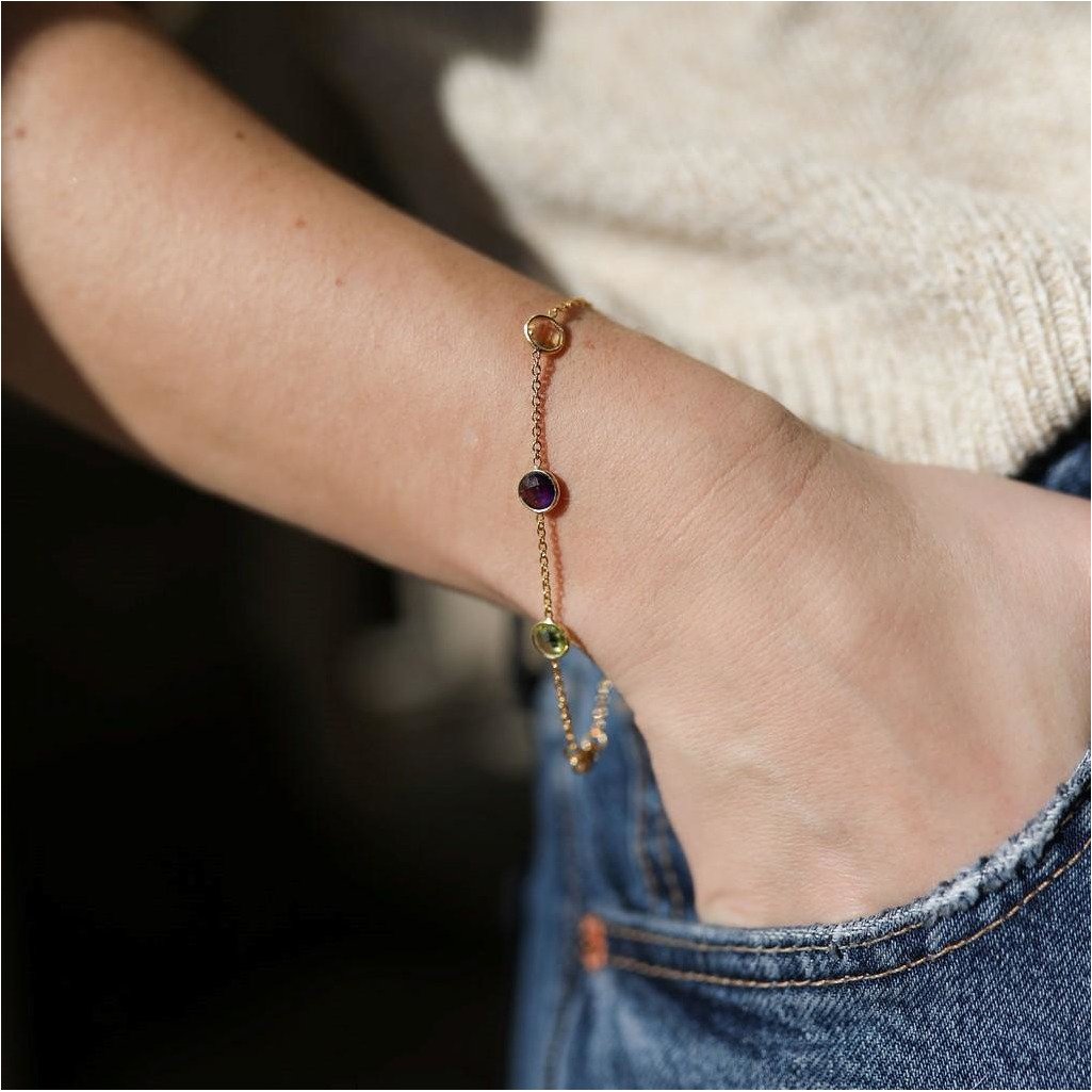 Chennai Multi Gemstone & Gold Vermeil Bracelet-Auree Jewellery