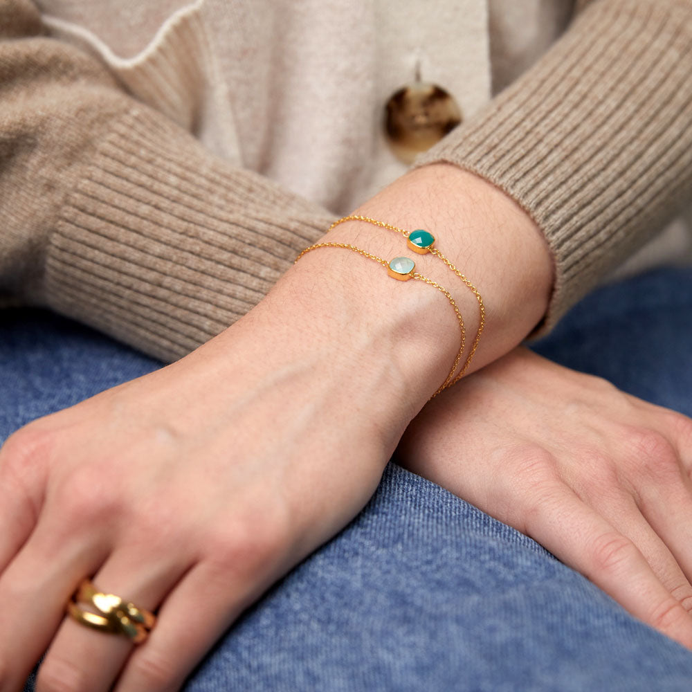 Brooklyn Aqua Chalcedony & Gold Vermeil Bracelet-Auree Jewellery