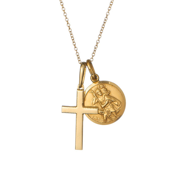 Saint + Cross 9ct Gold Necklace