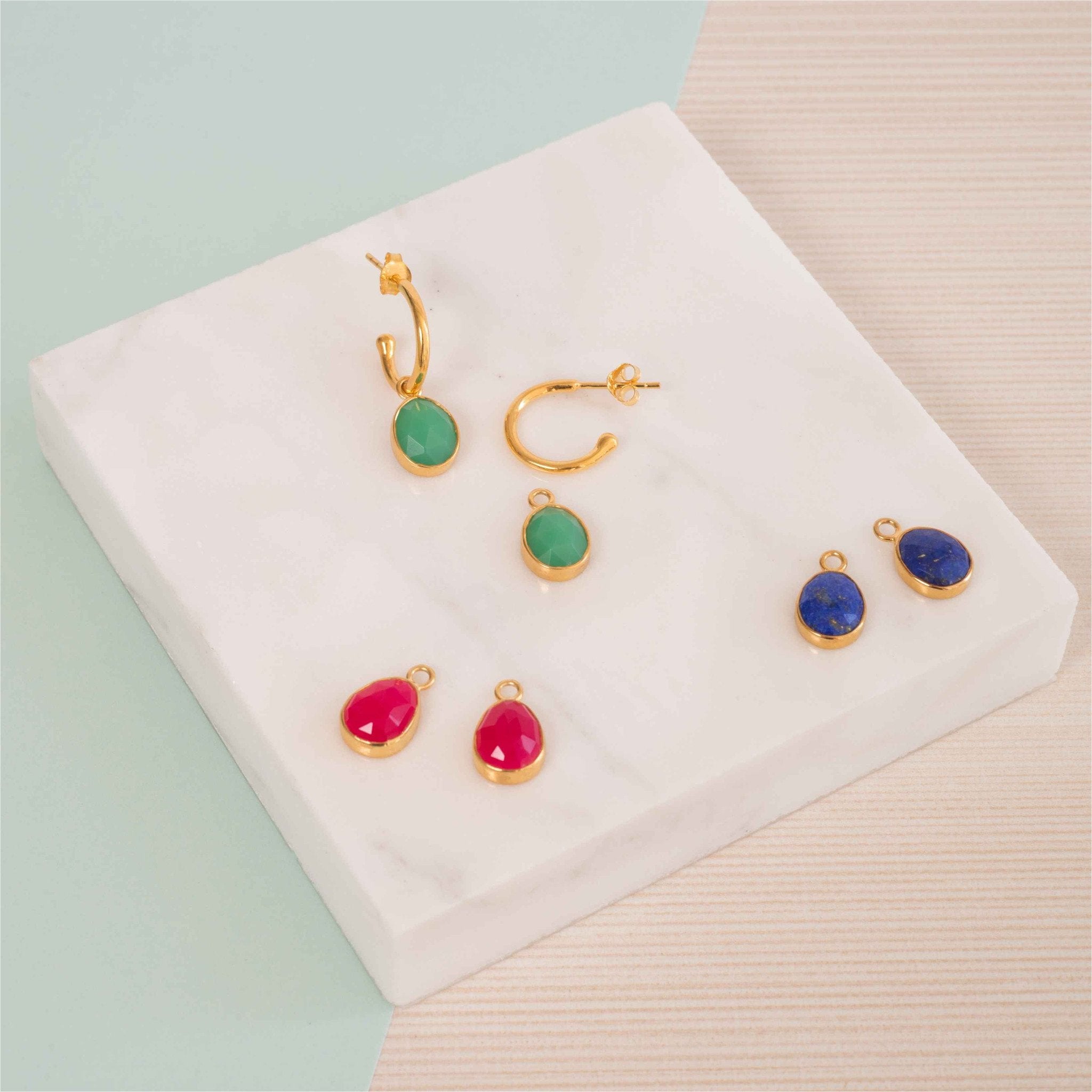 Manhattan Gold & Fuchsia Pink Chalcedony Interchangeable Gemstone Earrings-Auree Jewellery