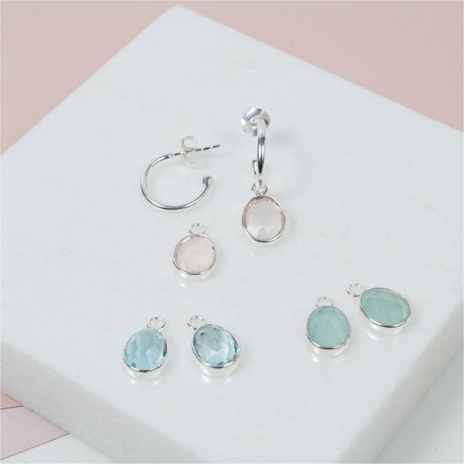 Manhattan Silver & Blue Topaz Interchangeable Gemstone Earrings-Auree Jewellery