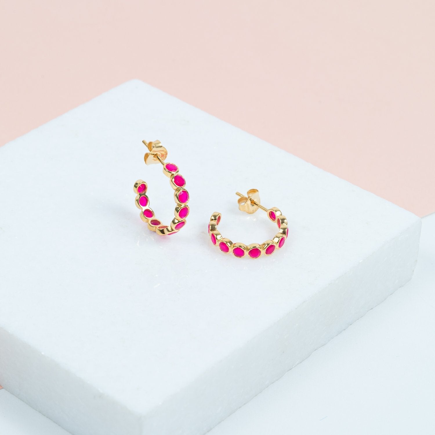 Ortigia Fuchsia Chalcedony Hoop Earrings-Auree Jewellery