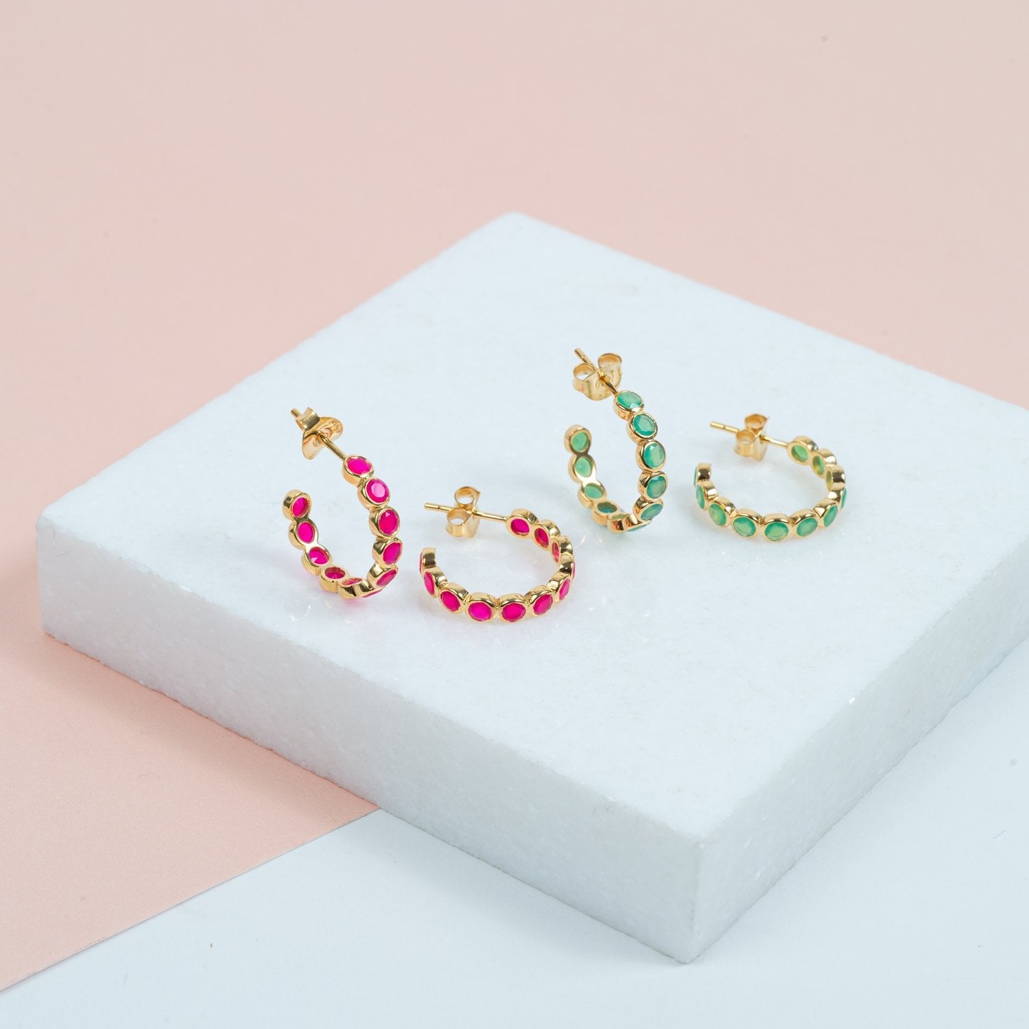 Ortigia Fuchsia Chalcedony Hoop Earrings-Auree Jewellery