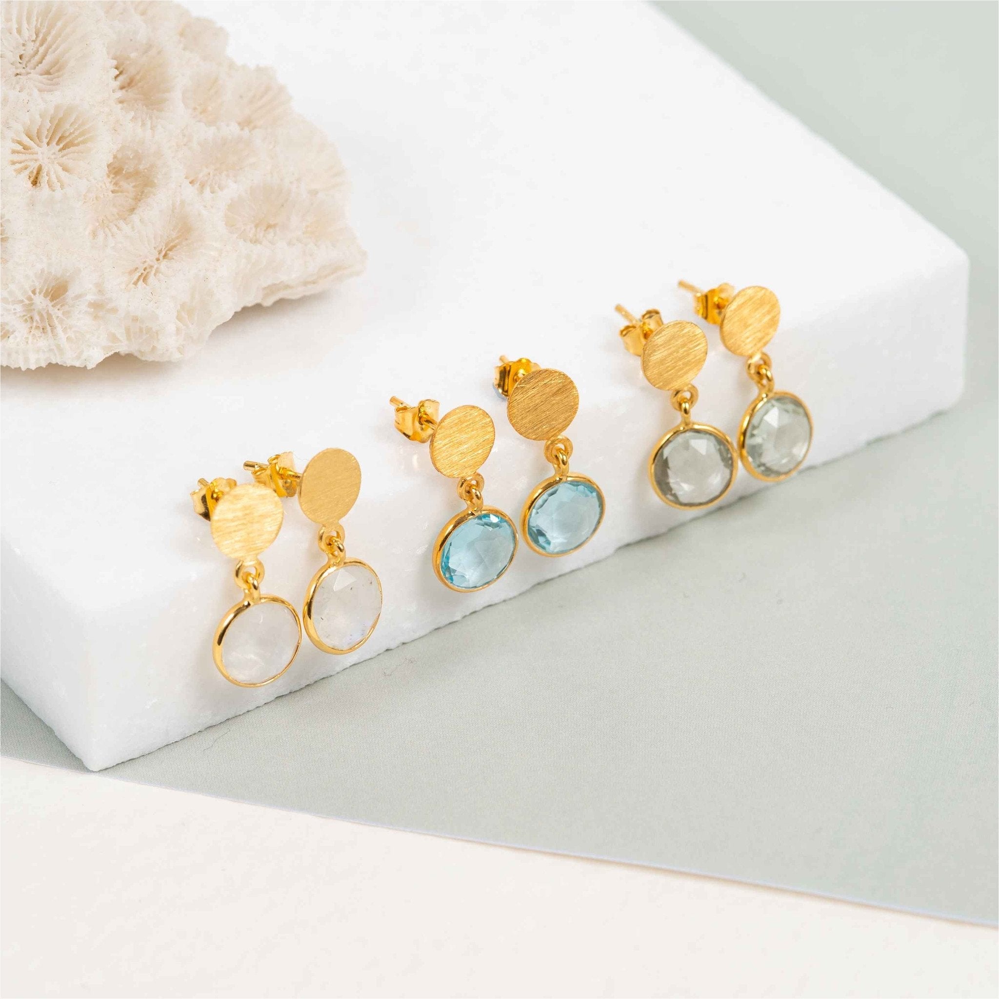 Salina Moonstone & Gold Vermeil Disc Earrings-Auree Jewellery