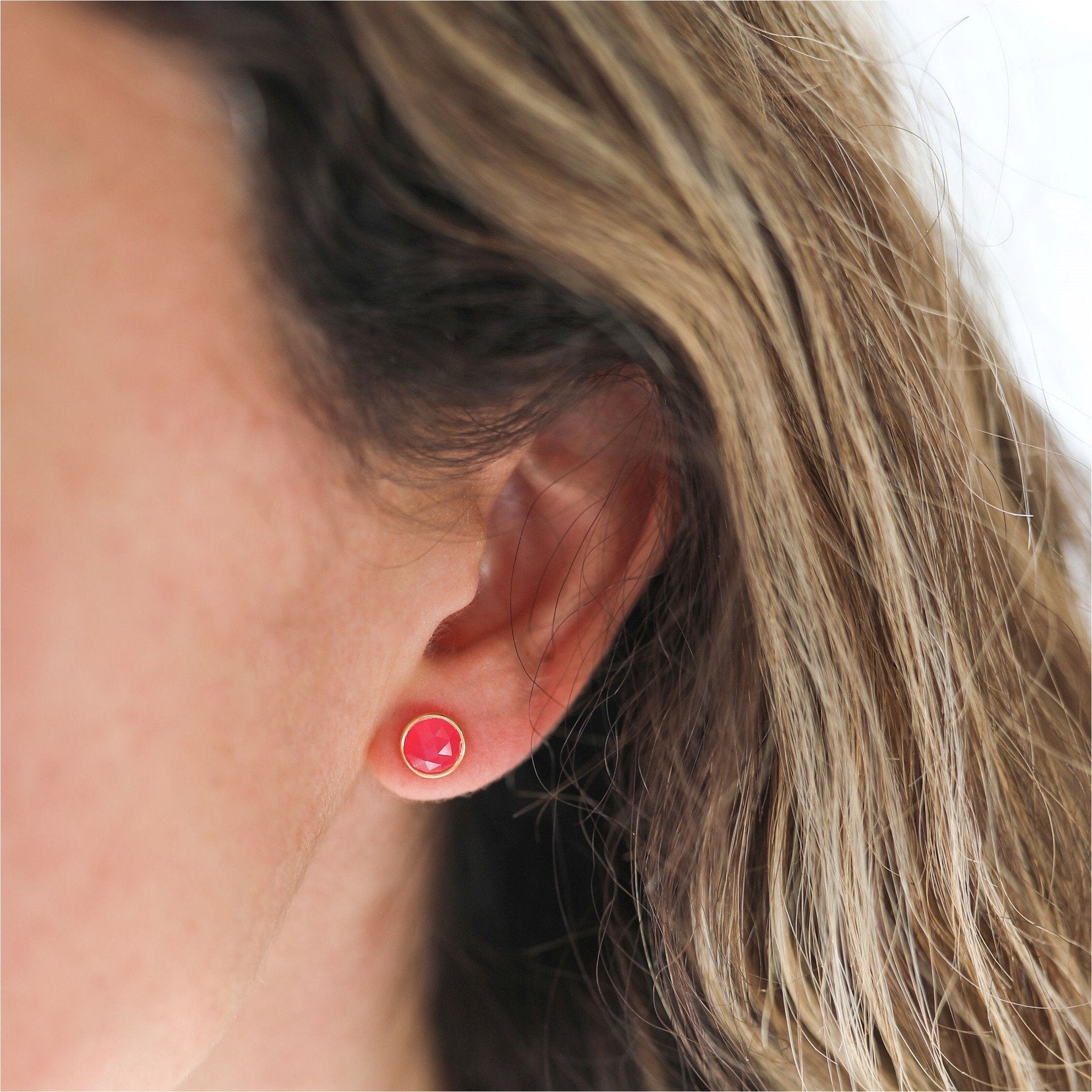 Savanne Gold Vermeil & Fuchsia Pink Chalcedony Stud Earrings-Auree Jewellery