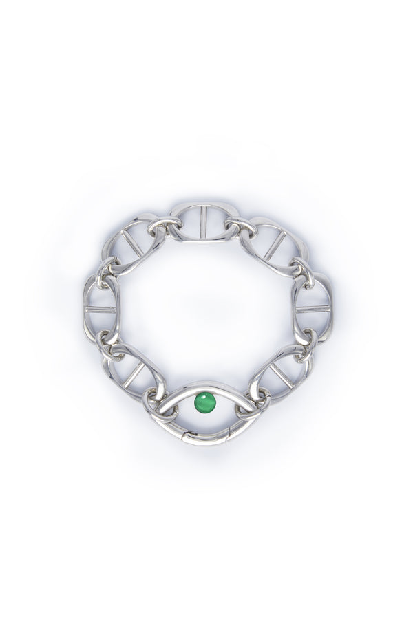 Eye Opener Chain Bracelet Silver Green Onyx