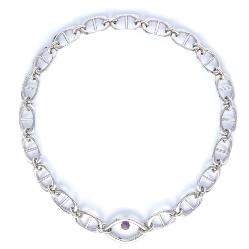 Eye Opener Chain Necklace Silver Amethyst