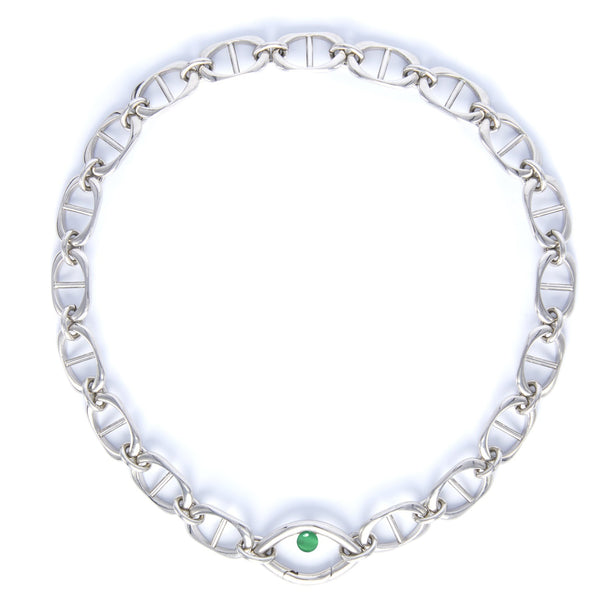 Eye Opener Chain Necklace Silver Green Onyx