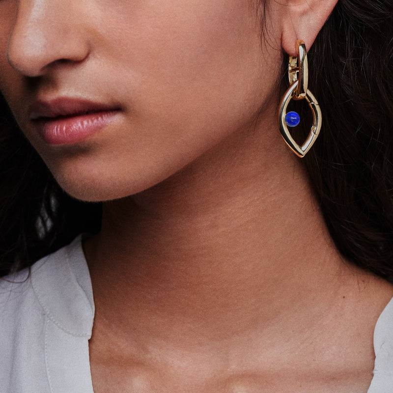 Eye Opener Earring Gold Lapis Lazuli Pair