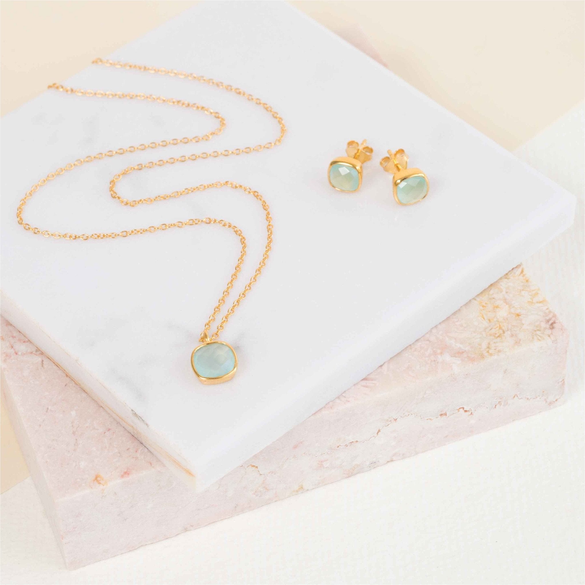 Brooklyn Aqua Chalcedony & Gold Vermeil Necklace-Auree Jewellery