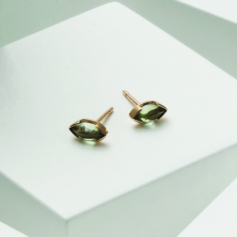 9kt Gold Marquise Studs and Green Tourmaline
