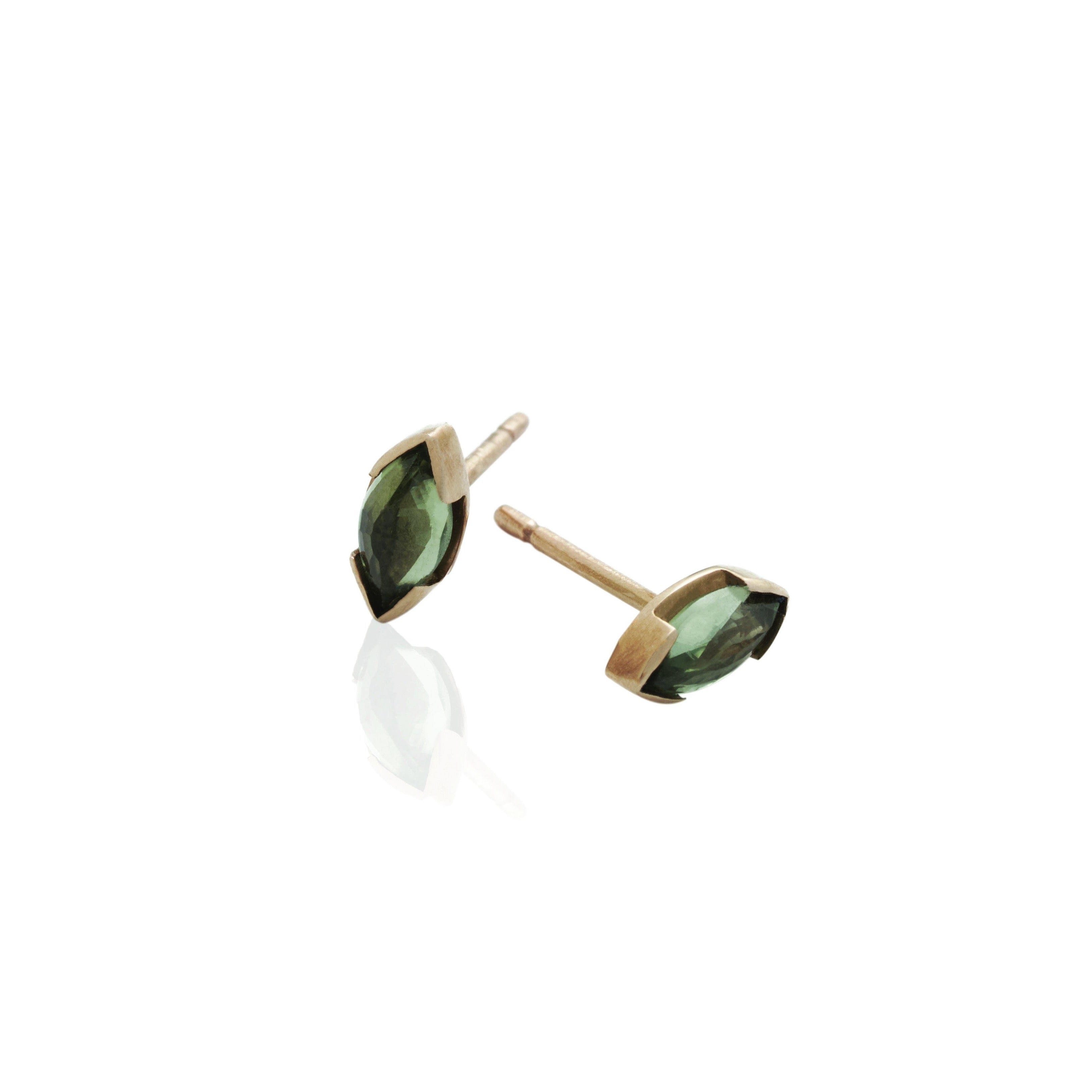 9kt Gold Marquise Studs and Green Tourmaline