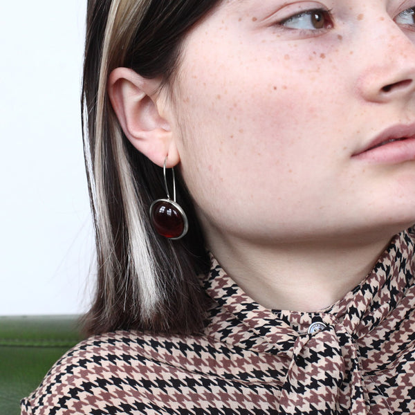 Arp Earrings Silver & Mahogany