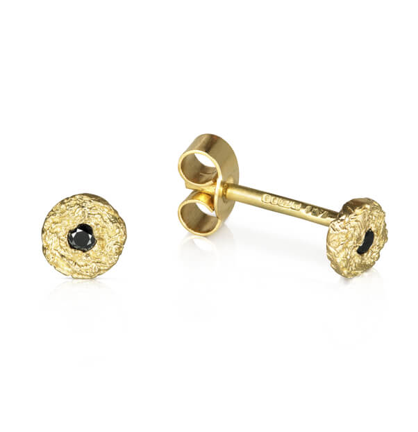 Pin Stud Earrings with Black Diamonds