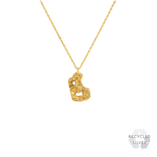 B Alphabet recycled silver necklace gold