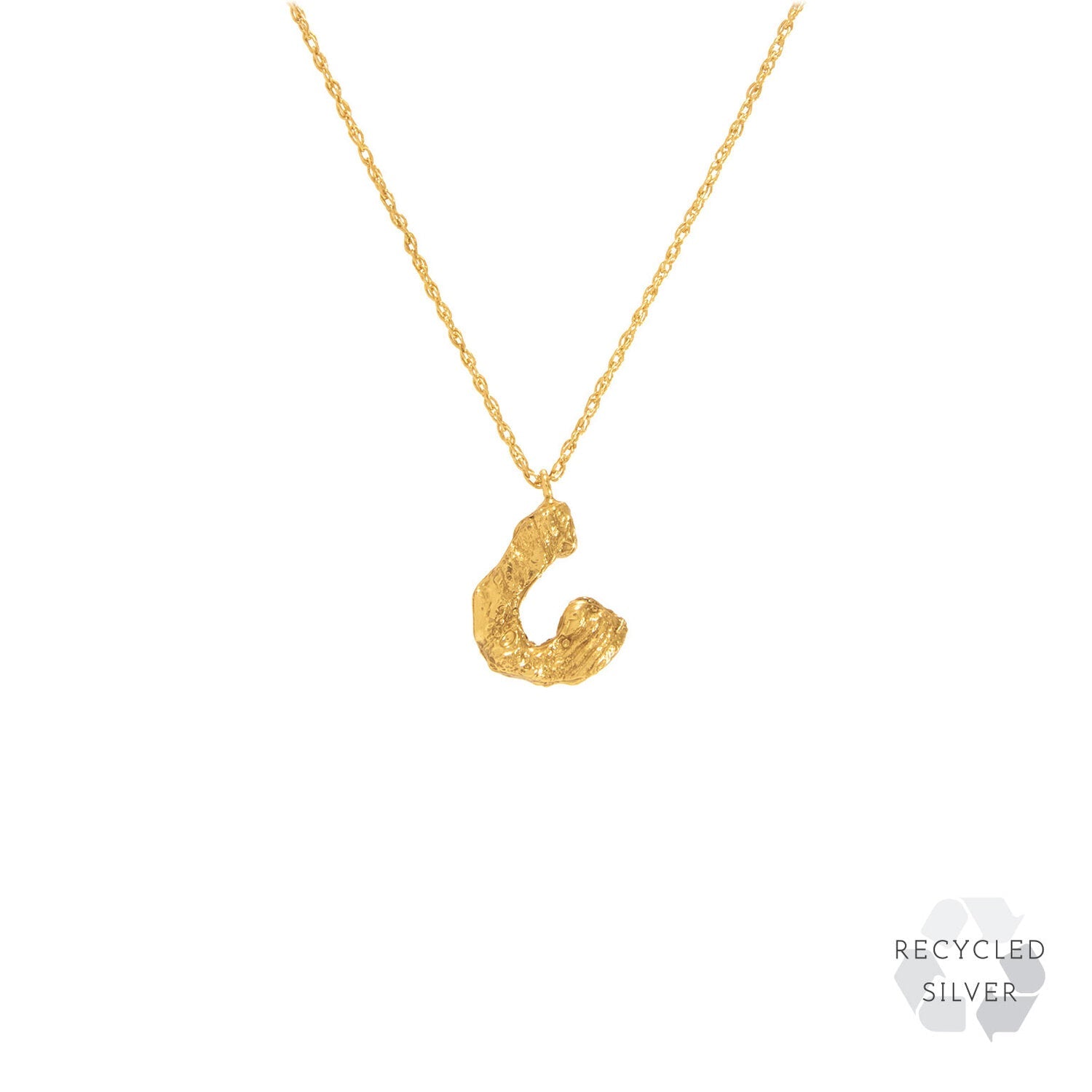C Alphabet recycled silver necklace gold