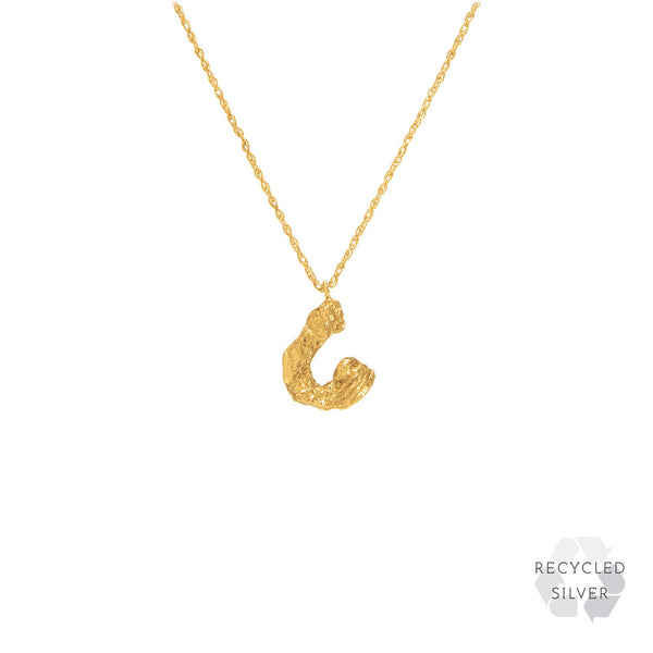 C Alphabet recycled silver necklace gold