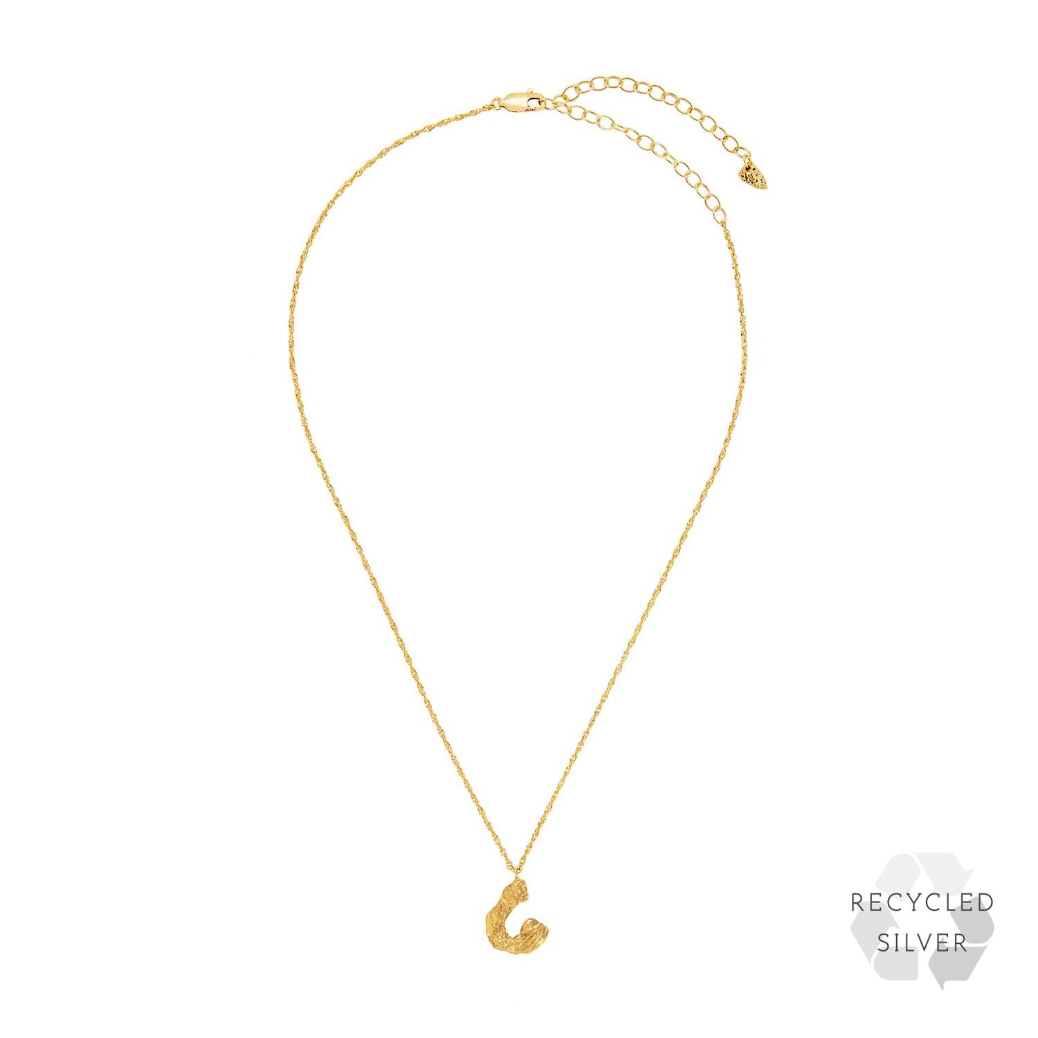 C Alphabet recycled silver necklace gold