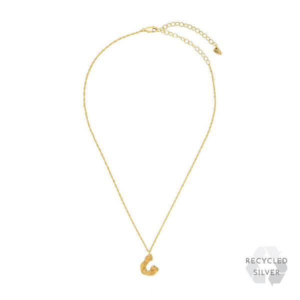 C Alphabet recycled silver necklace gold