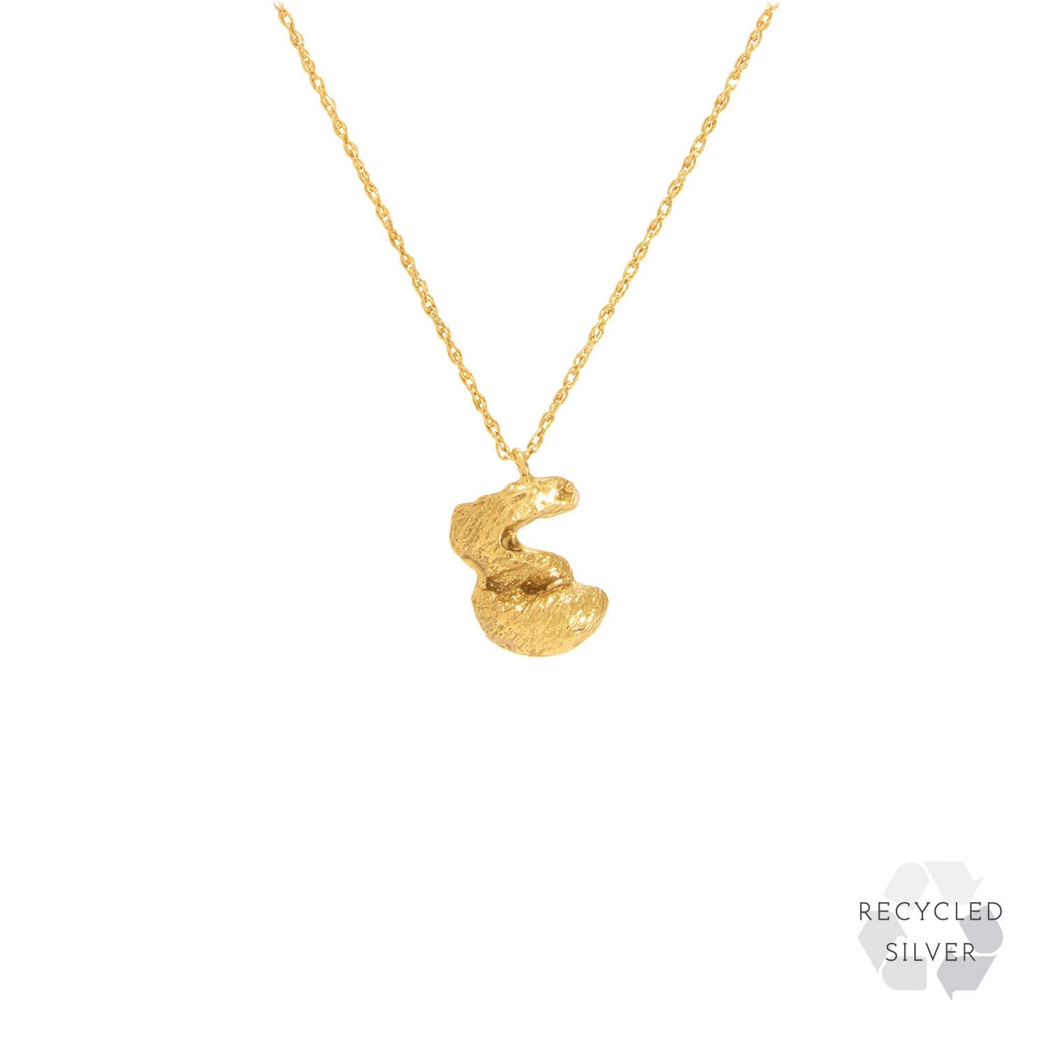 E Alphabet recycled silver necklace gold