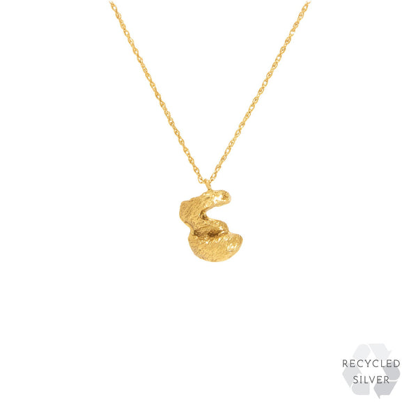 E Alphabet recycled silver necklace gold