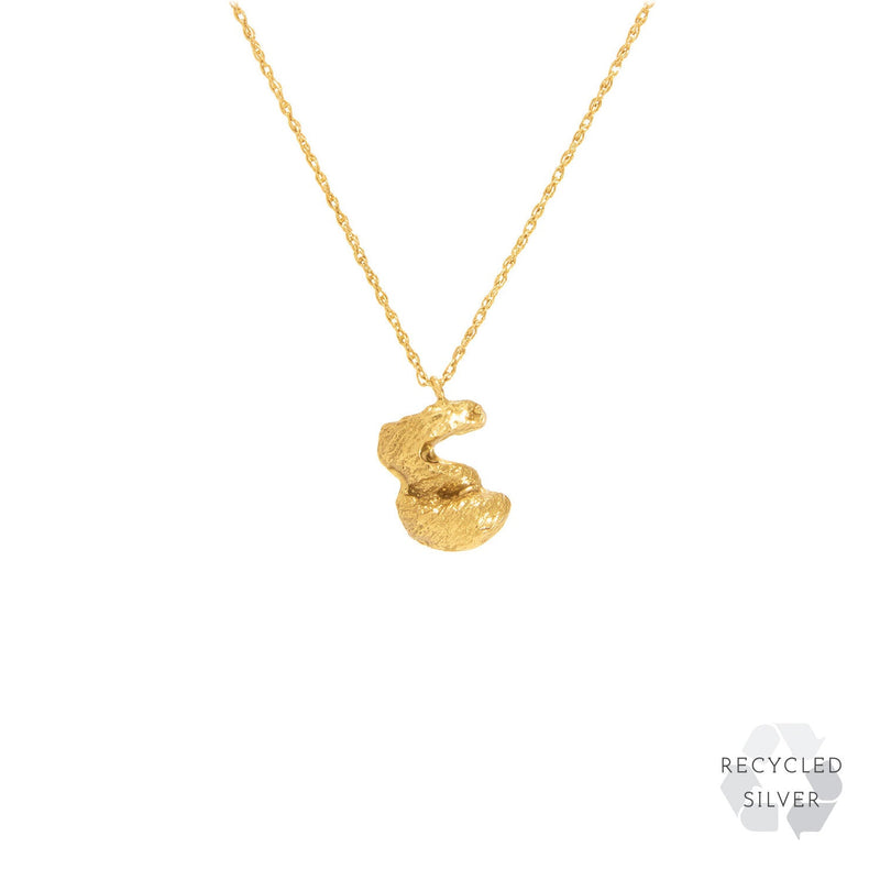 E Alphabet recycled silver necklace gold
