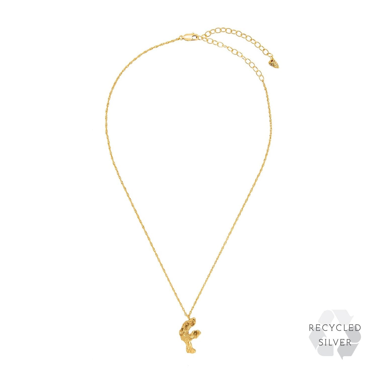 F Alphabet recycled silver necklace gold