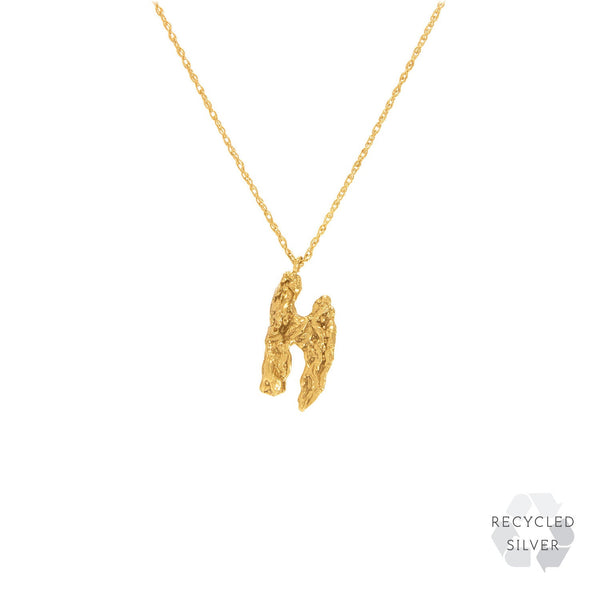 H Alphabet recycled silver necklace gold
