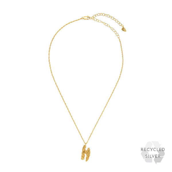 H Alphabet recycled silver necklace gold